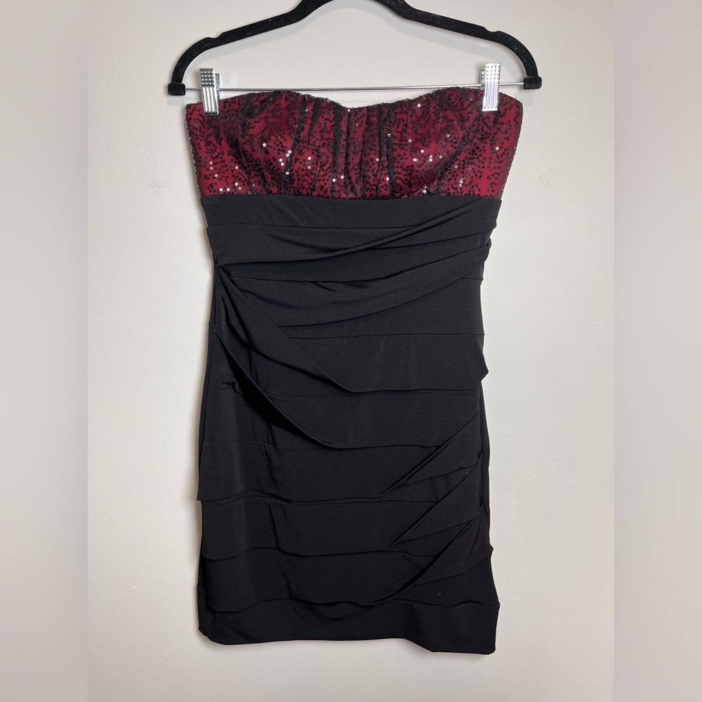 Ruby Rox Strapless Bodycon Layer Mini Black Cockt… - image 1
